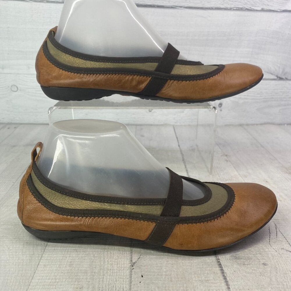 Sesto Meucci Brown Leather Gold Tone Metallic Mesh Mary Jane Ballet Flats Sz 8 N - Picture 3 of 16